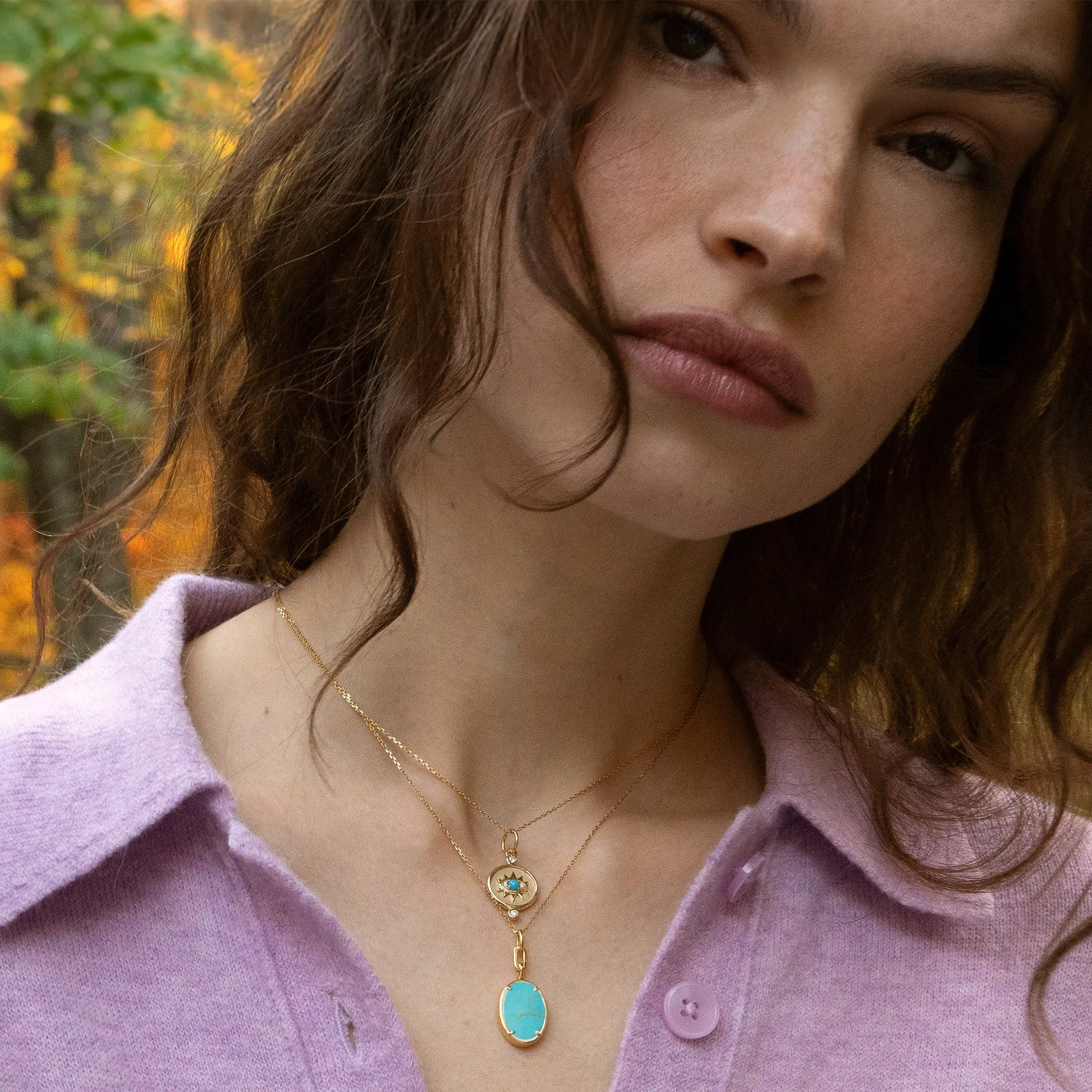 “Elle” Turquoise Stone Slim Locket Necklace