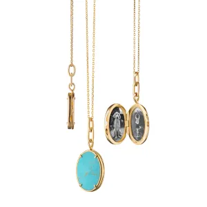“Elle” Turquoise Stone Slim Locket Necklace