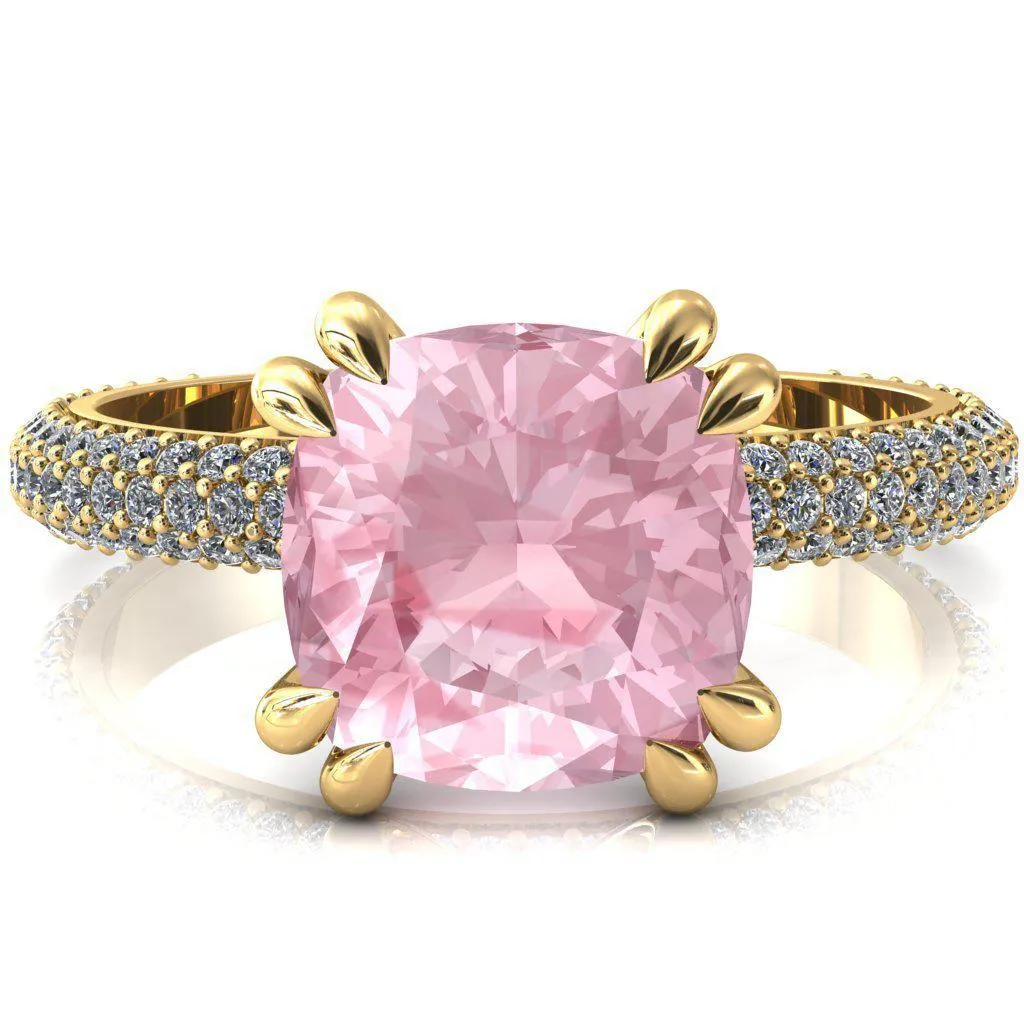 Elley Cushion Pink Sapphire 4 Claw Prong Diamond Accent Engagement Ring