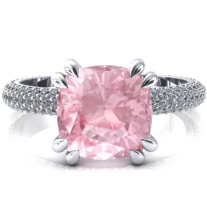 Elley Cushion Pink Sapphire 4 Claw Prong Diamond Accent Engagement Ring