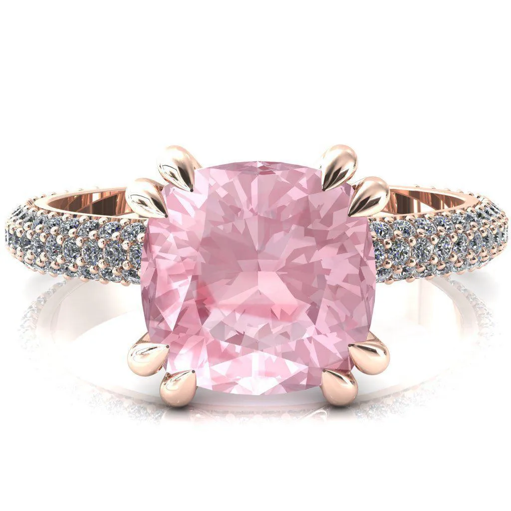 Elley Cushion Pink Sapphire 4 Claw Prong Diamond Accent Engagement Ring