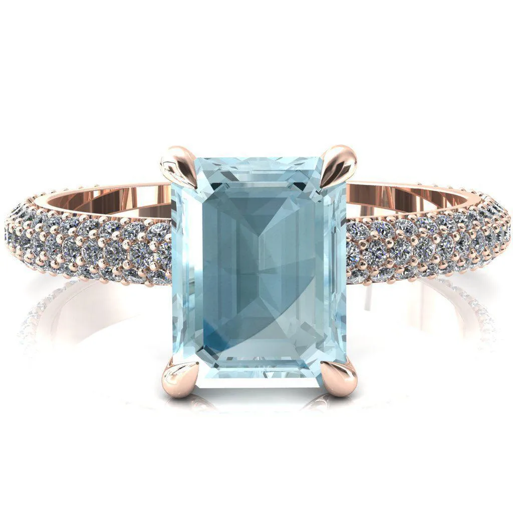 Elley Emerald Aqua Blue Spinel 4 Claw Prong Diamond Accent Engagement Ring