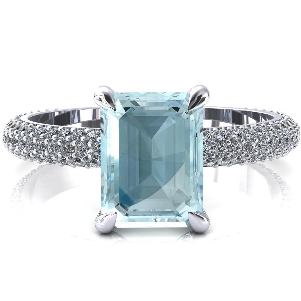 Elley Emerald Aqua Blue Spinel 4 Claw Prong Diamond Accent Engagement Ring