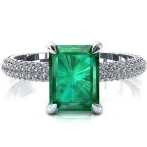 Elley Emerald Emerald 4 Claw Prong Diamond Accent Engagement Ring