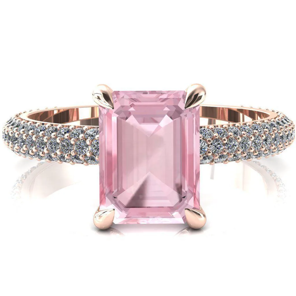 Elley Emerald Pink Sapphire 4 Claw Prong Diamond Accent Engagement Ring