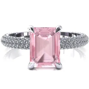 Elley Emerald Pink Sapphire 4 Claw Prong Diamond Accent Engagement Ring