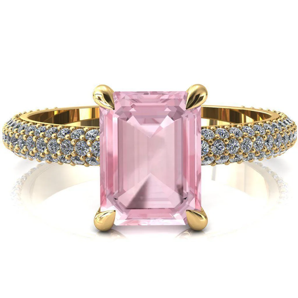 Elley Emerald Pink Sapphire 4 Claw Prong Diamond Accent Engagement Ring