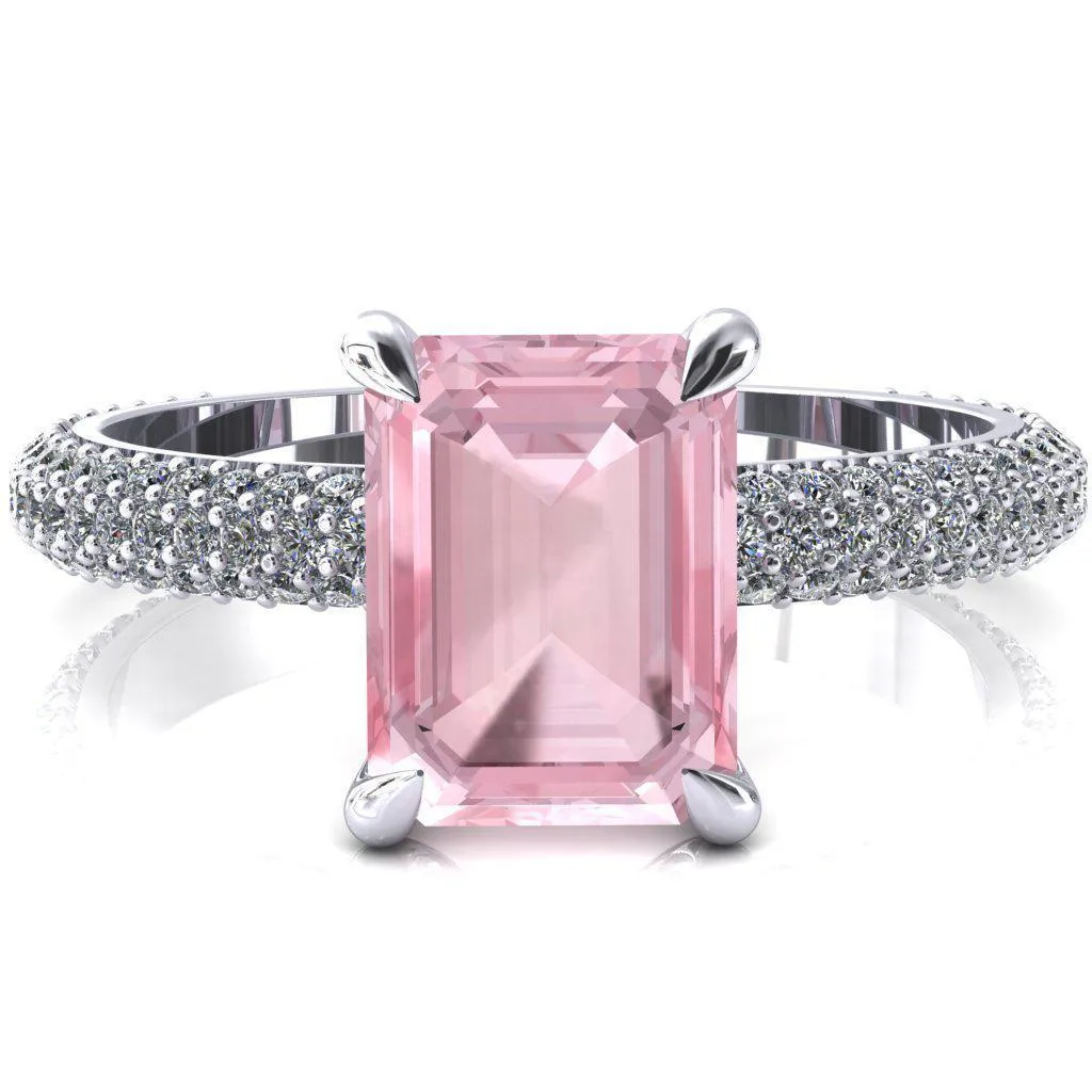 Elley Emerald Pink Sapphire 4 Claw Prong Diamond Accent Engagement Ring