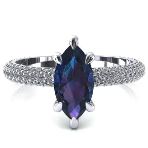 Elley Marquise Alexandrite 6 Claw Prong Diamond Accent Engagement Ring