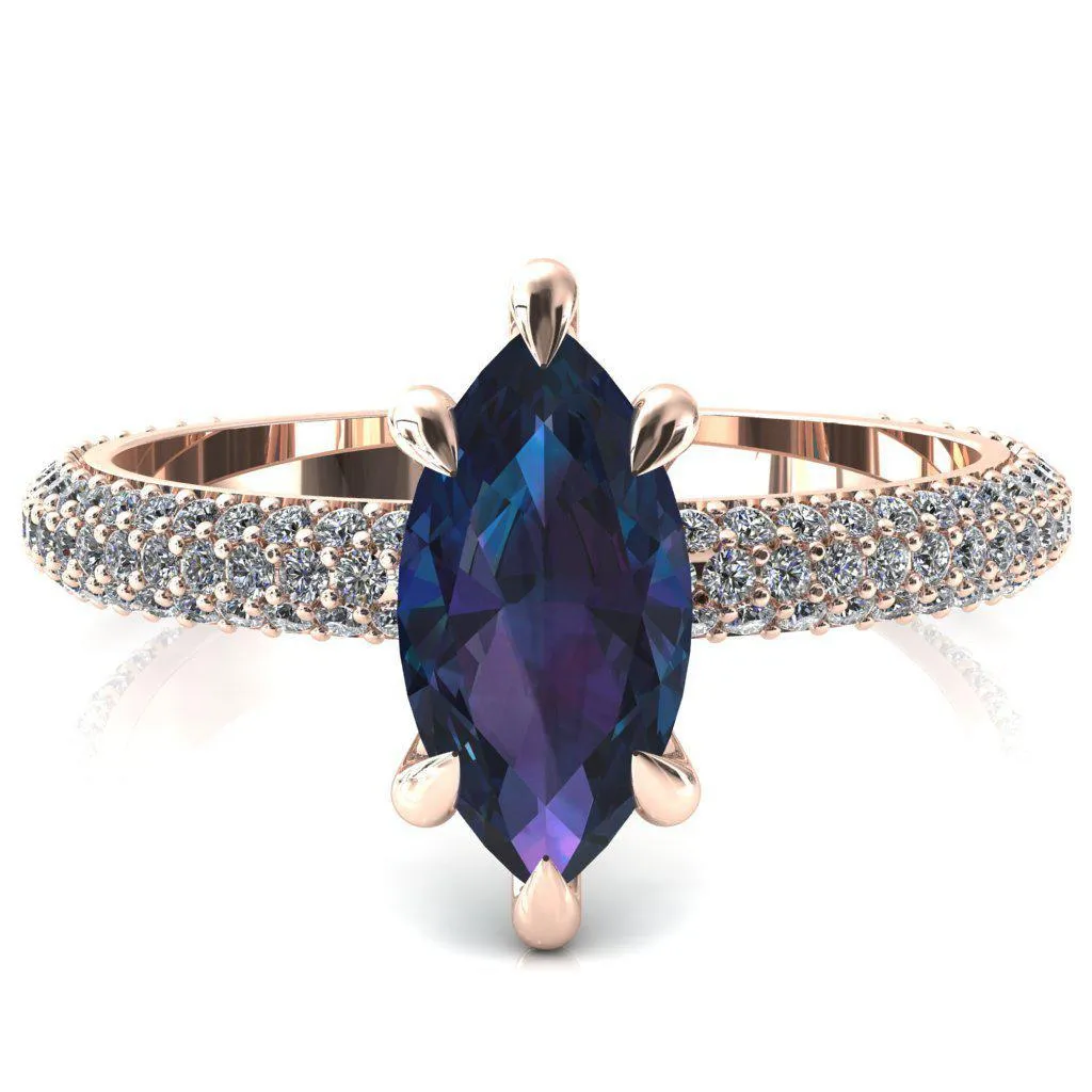 Elley Marquise Alexandrite 6 Claw Prong Diamond Accent Engagement Ring
