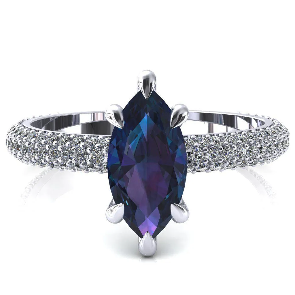 Elley Marquise Alexandrite 6 Claw Prong Diamond Accent Engagement Ring