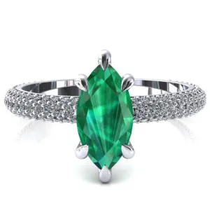 Elley Marquise Emerald 6 Claw Prong Diamond Accent Engagement Ring
