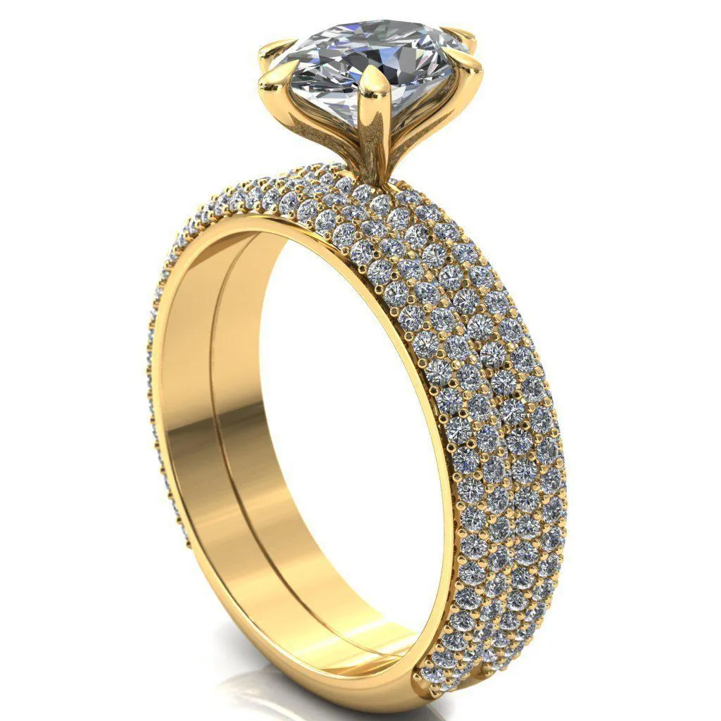 Elley Oval Center Stone 6 Claw Prong Diamond Accent Engagement Ring