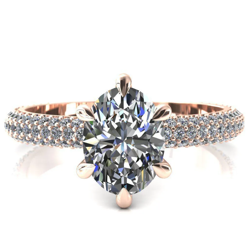 Elley Oval Center Stone 6 Claw Prong Diamond Accent Engagement Ring