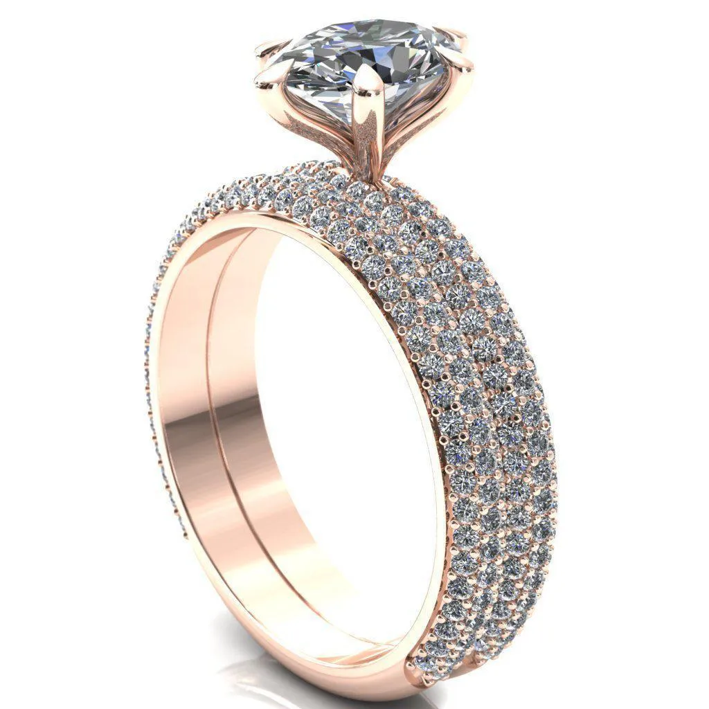 Elley Oval Center Stone 6 Claw Prong Diamond Accent Engagement Ring