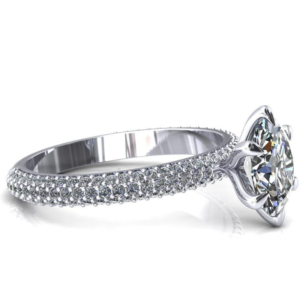 Elley Oval Center Stone 6 Claw Prong Diamond Accent Engagement Ring