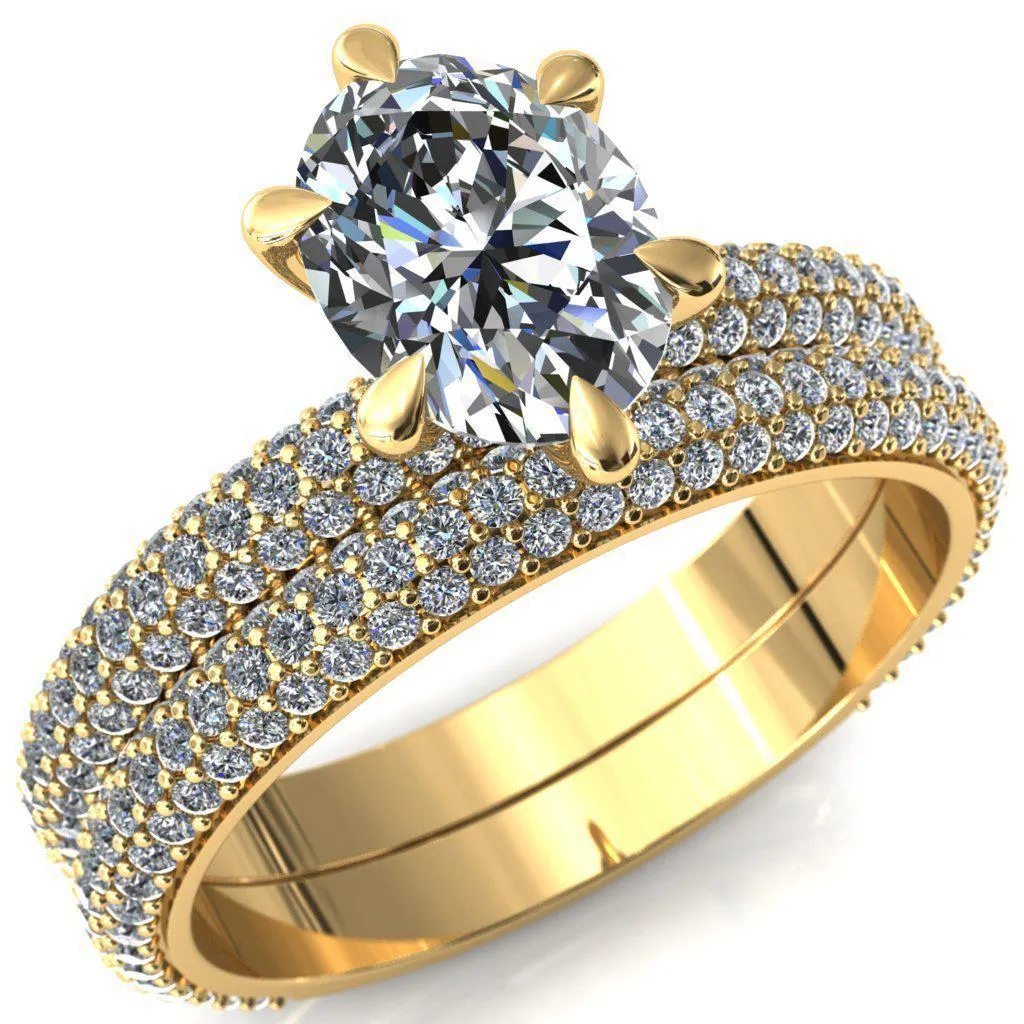 Elley Oval Center Stone 6 Claw Prong Diamond Accent Engagement Ring