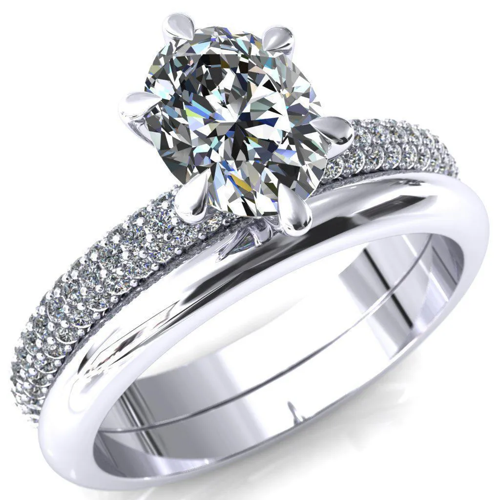 Elley Oval Center Stone 6 Claw Prong Diamond Accent Engagement Ring