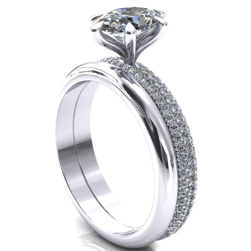 Elley Oval Center Stone 6 Claw Prong Diamond Accent Engagement Ring