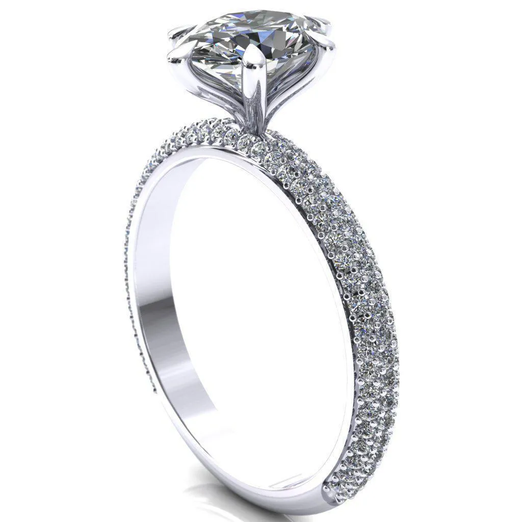 Elley Oval Center Stone 6 Claw Prong Diamond Accent Engagement Ring