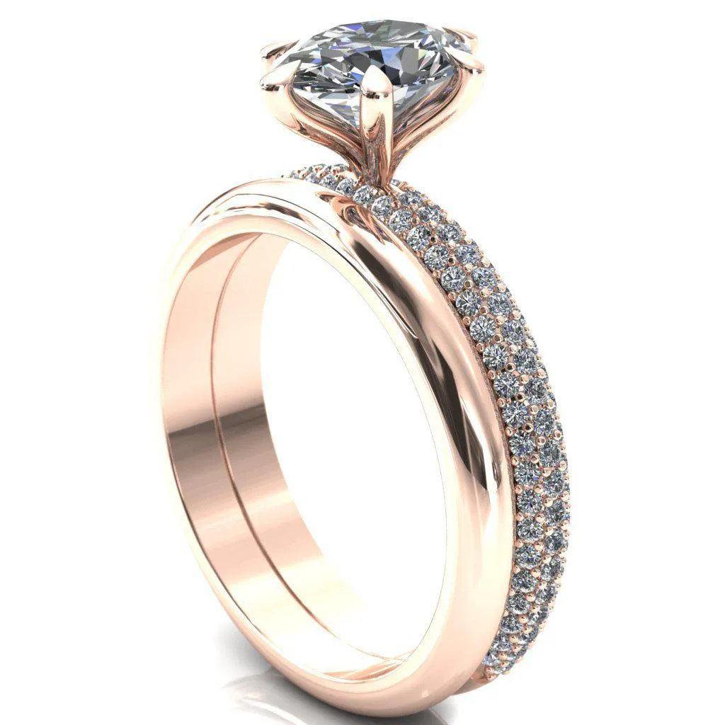 Elley Oval Center Stone 6 Claw Prong Diamond Accent Engagement Ring