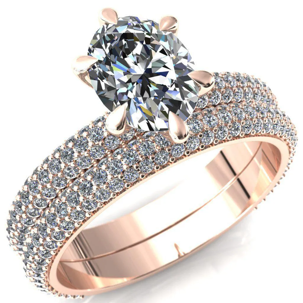 Elley Oval Center Stone 6 Claw Prong Diamond Accent Engagement Ring