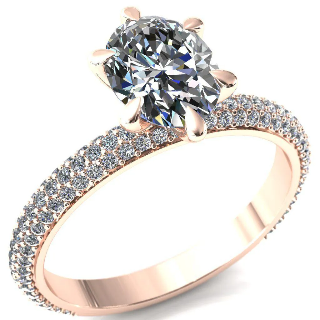 Elley Oval Center Stone 6 Claw Prong Diamond Accent Engagement Ring