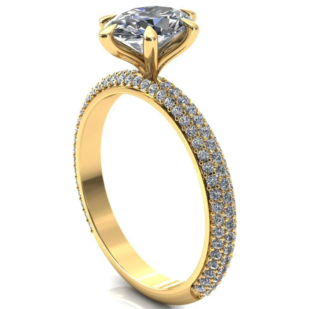 Elley Oval Center Stone 6 Claw Prong Diamond Accent Engagement Ring