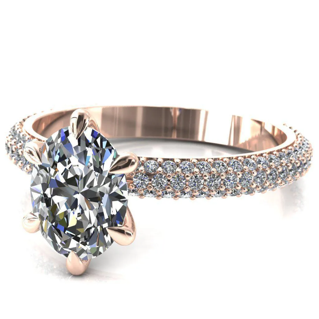 Elley Oval Center Stone 6 Claw Prong Diamond Accent Engagement Ring