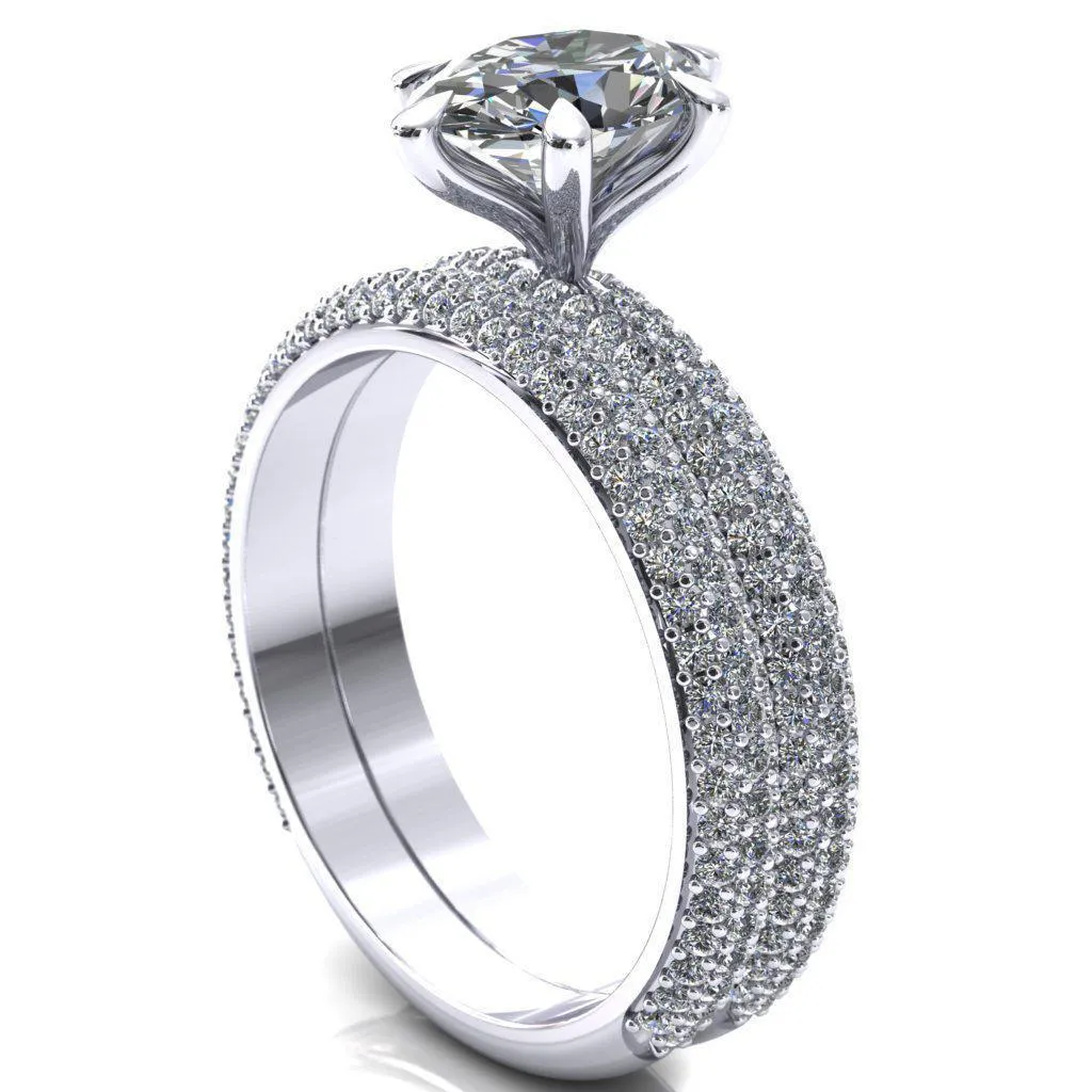 Elley Oval Center Stone 6 Claw Prong Diamond Accent Engagement Ring