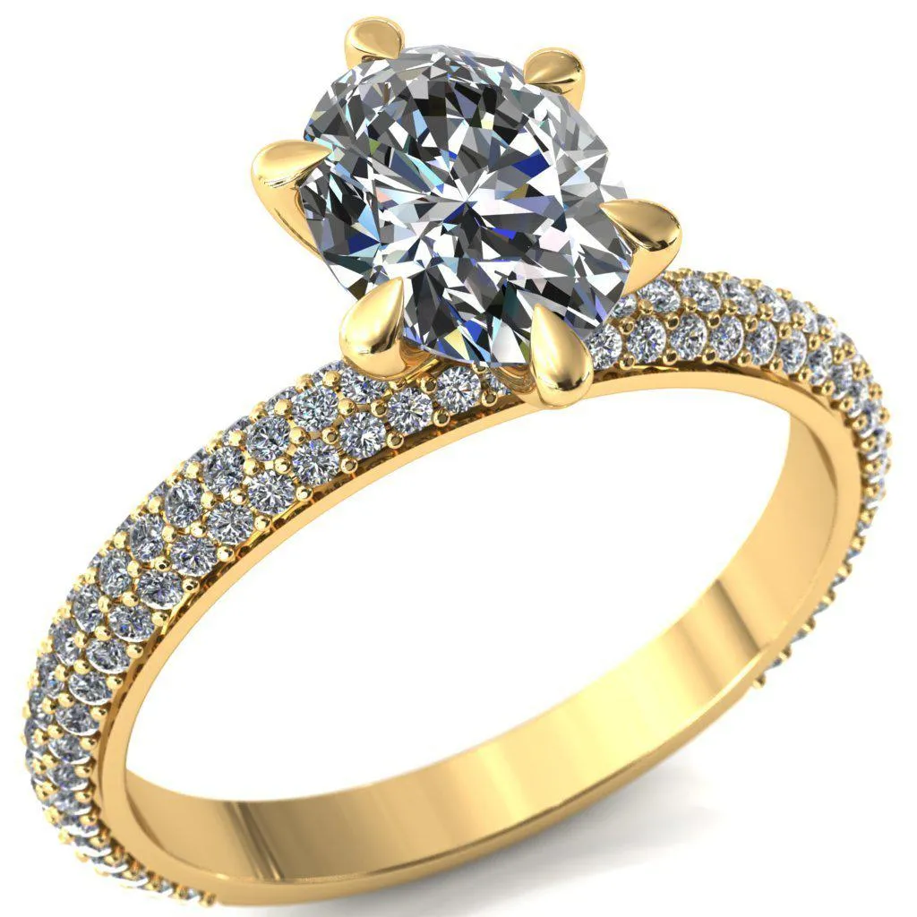 Elley Oval Center Stone 6 Claw Prong Diamond Accent Engagement Ring