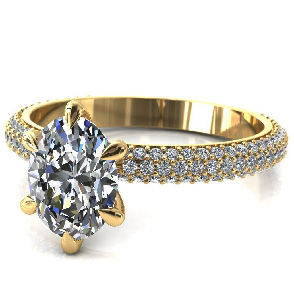 Elley Oval Center Stone 6 Claw Prong Diamond Accent Engagement Ring