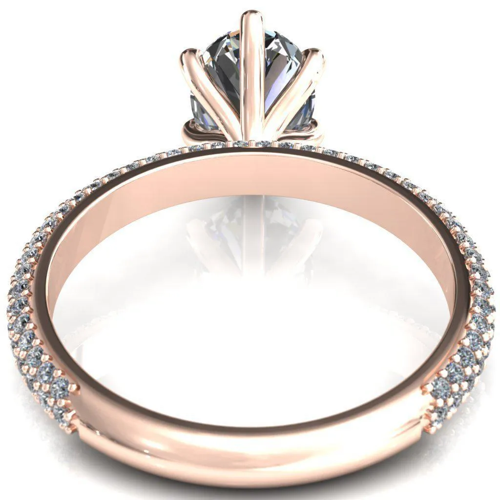 Elley Oval Center Stone 6 Claw Prong Diamond Accent Engagement Ring