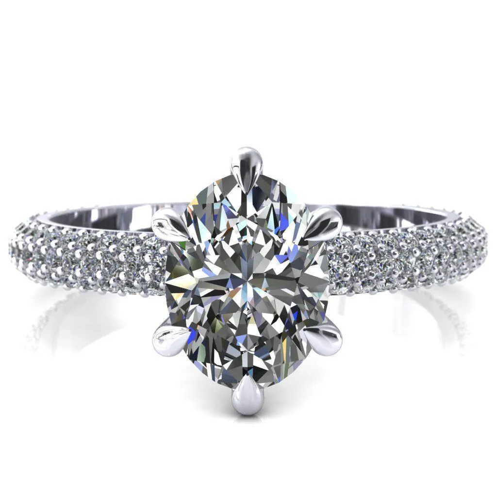 Elley Oval Center Stone 6 Claw Prong Diamond Accent Engagement Ring