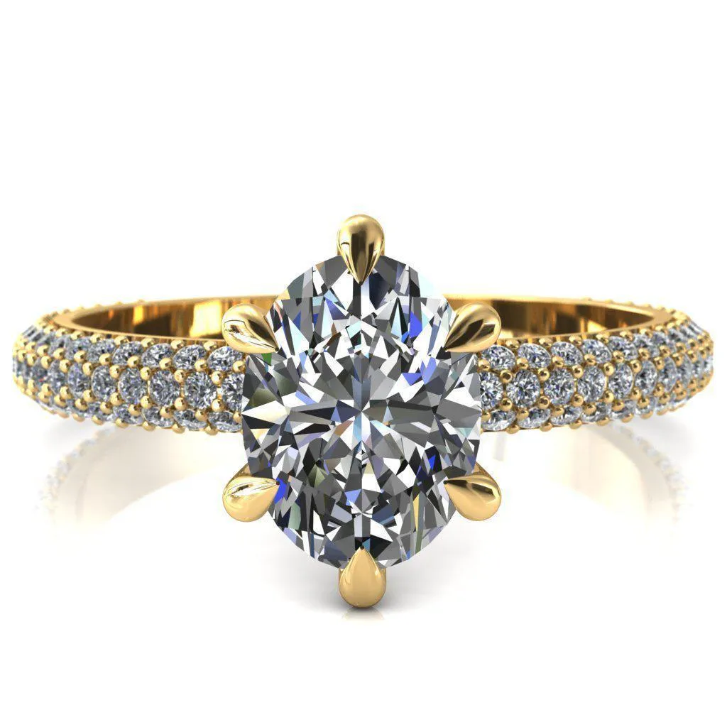 Elley Oval Center Stone 6 Claw Prong Diamond Accent Engagement Ring