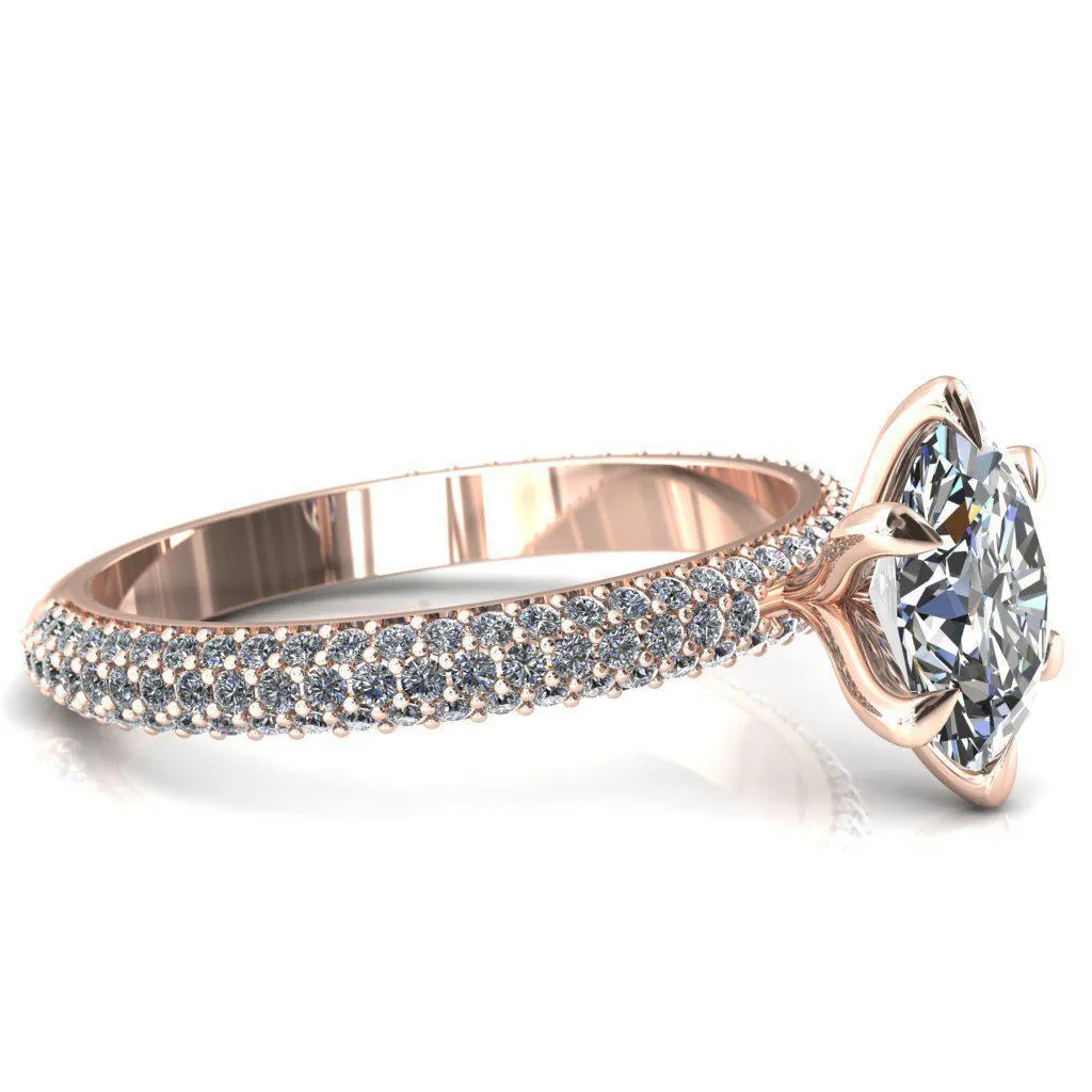 Elley Oval Center Stone 6 Claw Prong Diamond Accent Engagement Ring
