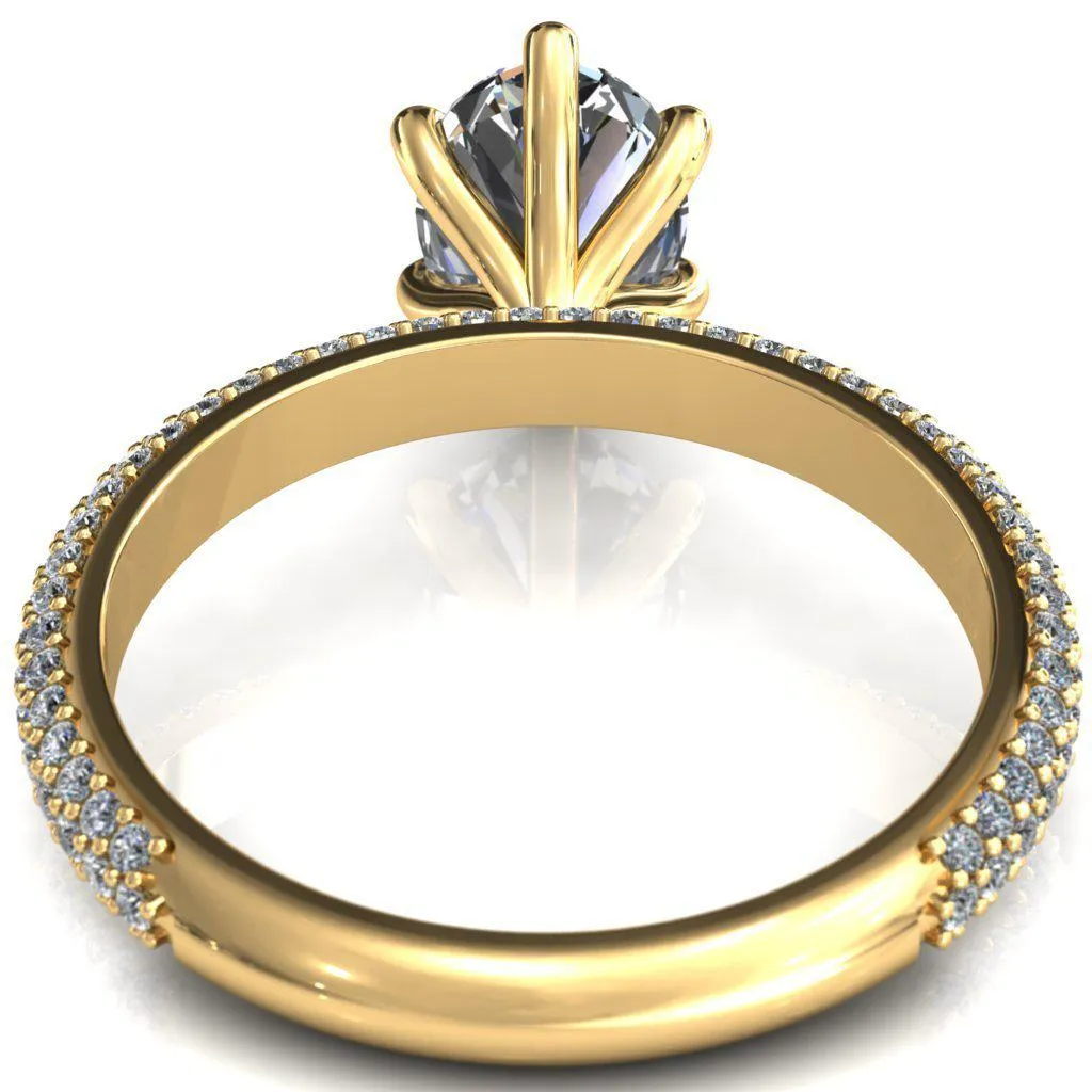 Elley Oval Center Stone 6 Claw Prong Diamond Accent Engagement Ring