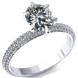 Elley Oval Center Stone 6 Claw Prong Diamond Accent Engagement Ring