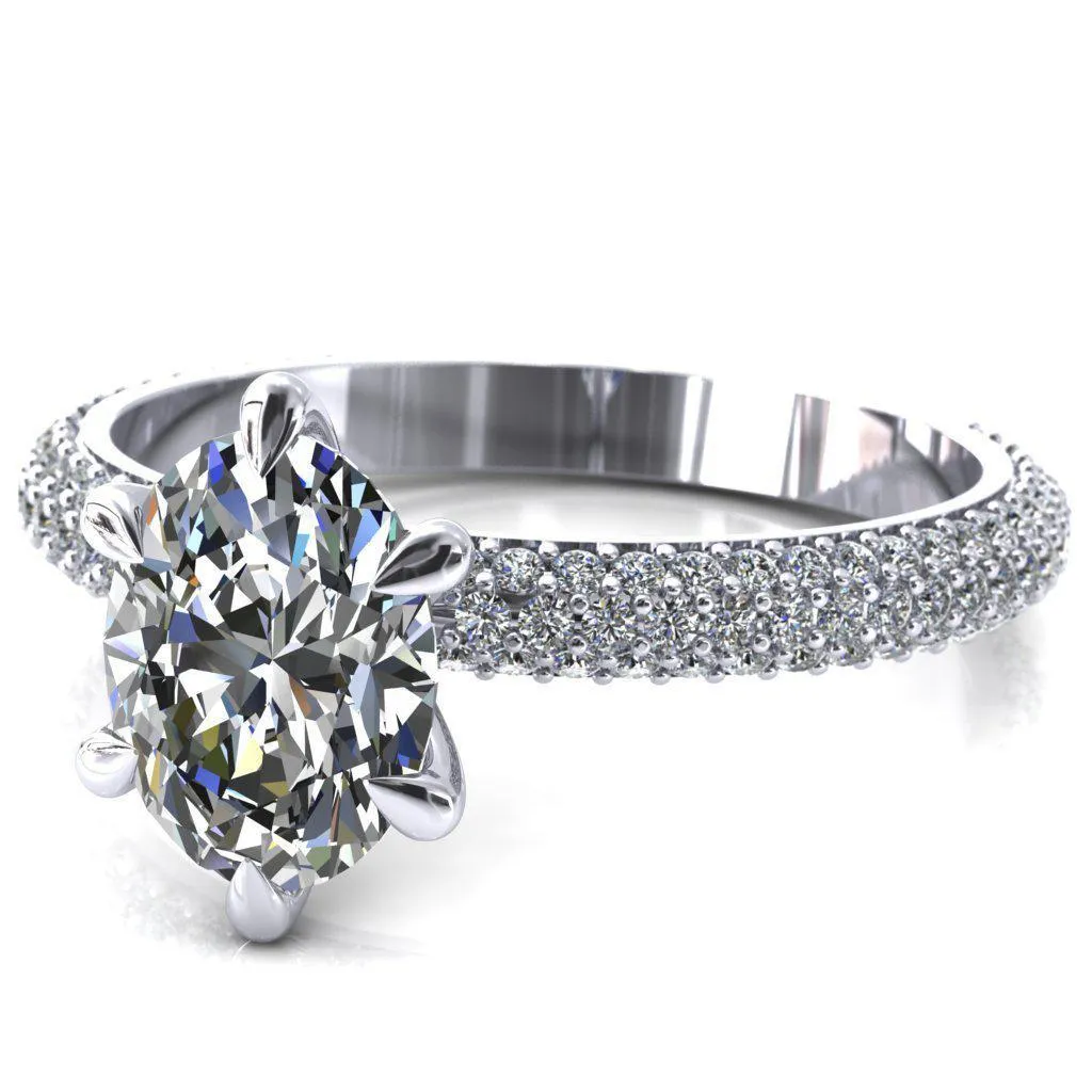Elley Oval Center Stone 6 Claw Prong Diamond Accent Engagement Ring