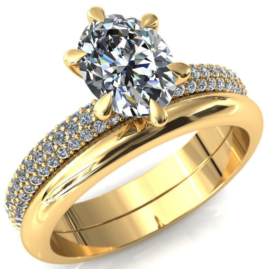 Elley Oval Center Stone 6 Claw Prong Diamond Accent Engagement Ring