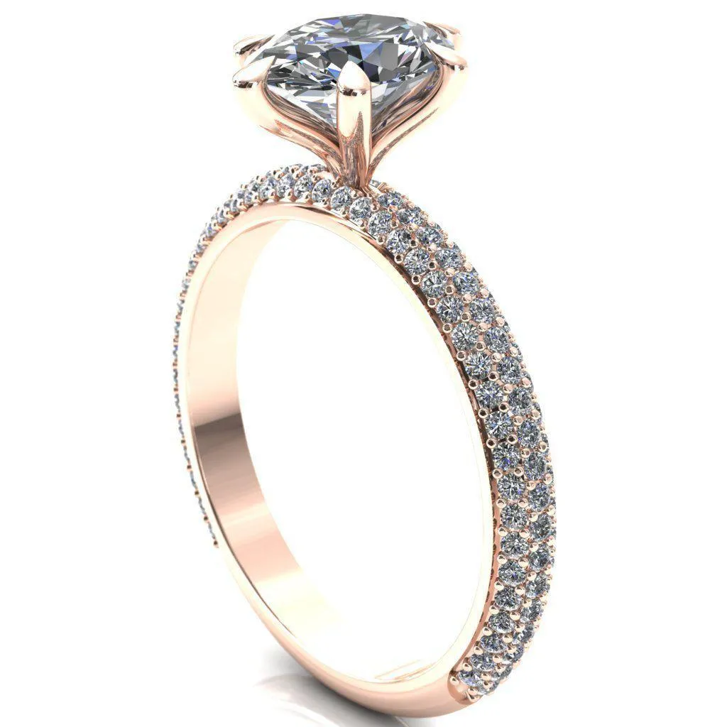 Elley Oval Center Stone 6 Claw Prong Diamond Accent Engagement Ring