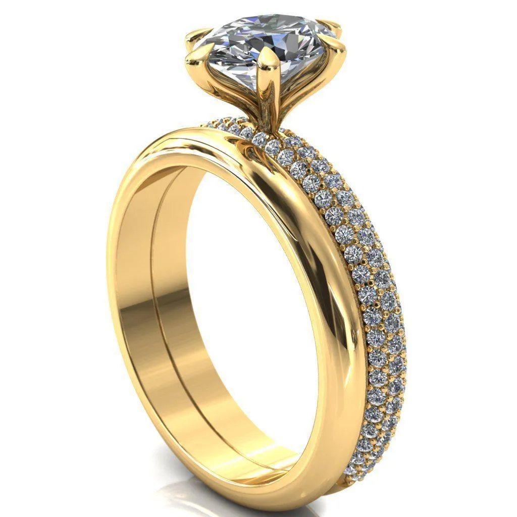 Elley Oval Center Stone 6 Claw Prong Diamond Accent Engagement Ring