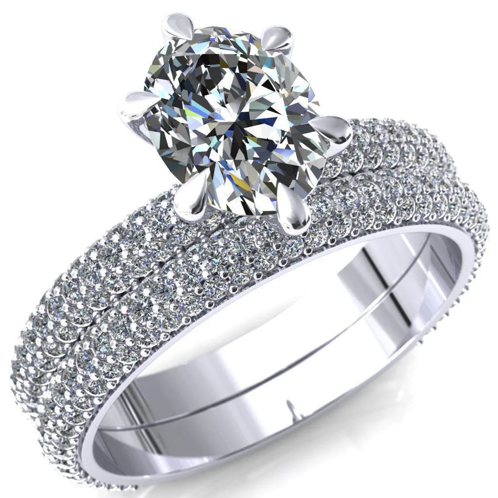 Elley Oval Center Stone 6 Claw Prong Diamond Accent Engagement Ring
