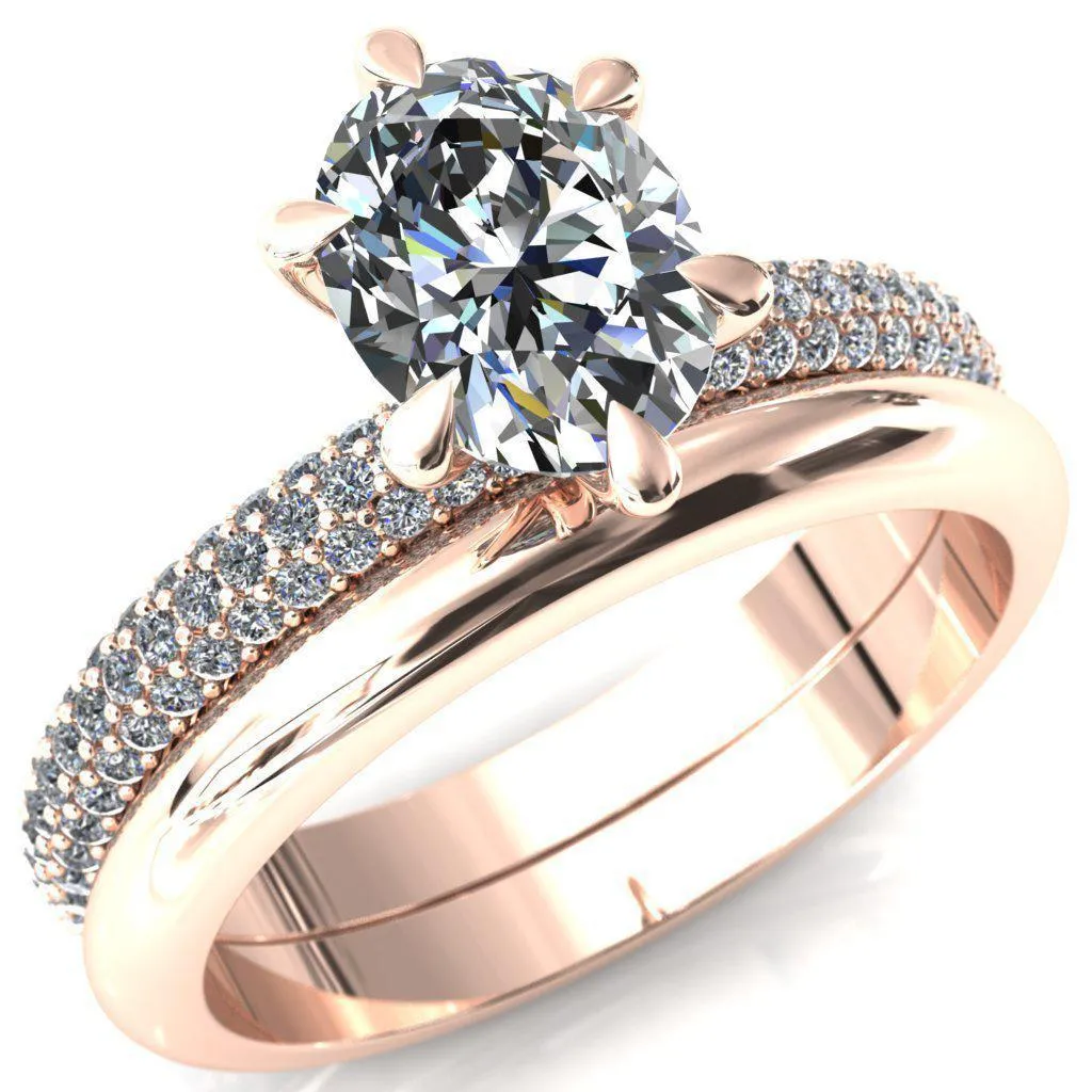 Elley Oval Center Stone 6 Claw Prong Diamond Accent Engagement Ring