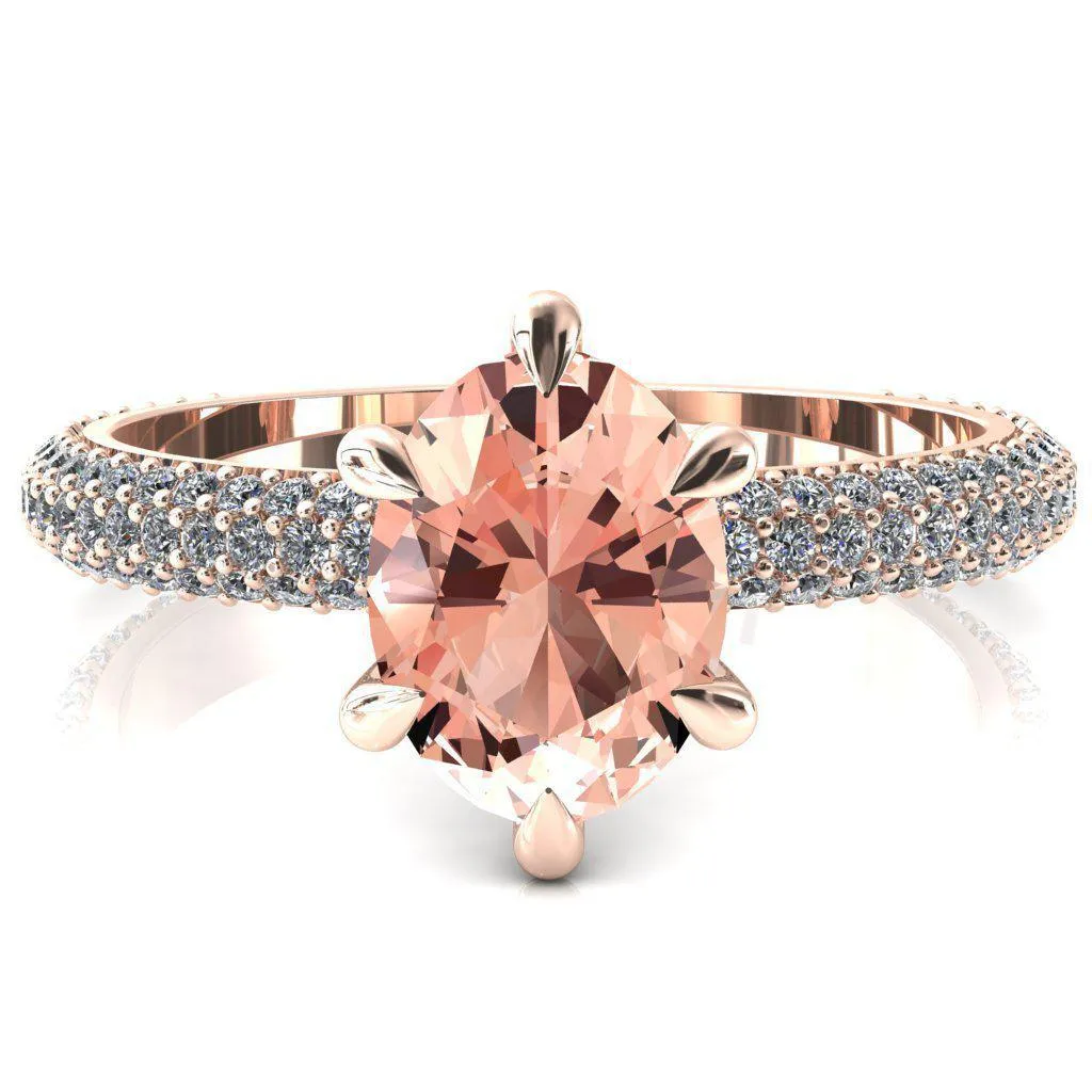 Elley Oval Champagne Sapphire 6 Claw Prong Diamond Accent Engagement Ring