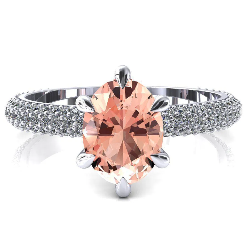 Elley Oval Champagne Sapphire 6 Claw Prong Diamond Accent Engagement Ring