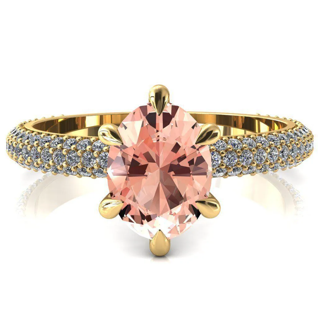 Elley Oval Champagne Sapphire 6 Claw Prong Diamond Accent Engagement Ring