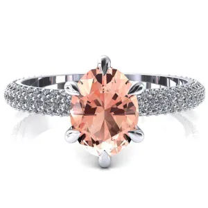 Elley Oval Champagne Sapphire 6 Claw Prong Diamond Accent Engagement Ring