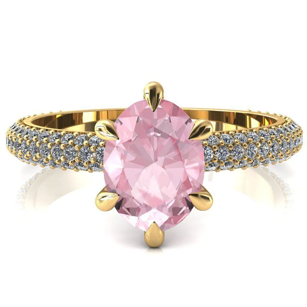 Elley Oval Pink Sapphire 6 Claw Prong Diamond Accent Engagement Ring