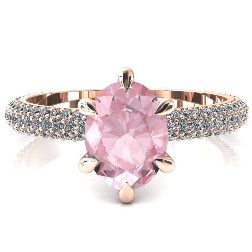 Elley Oval Pink Sapphire 6 Claw Prong Diamond Accent Engagement Ring